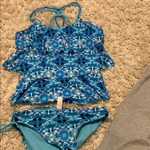 Blue ruffled tankini